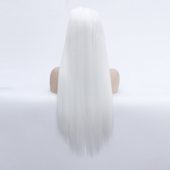 Peluca Larga Lisa Europea Cabello Sintético Blanco Elegante