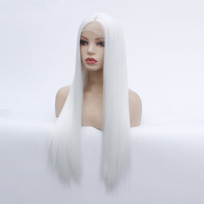 Peluca Larga Lisa Europea Cabello Sintético Blanco Elegante - Image 4