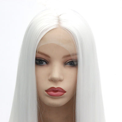 Peluca Larga Lisa Europea Cabello Sintético Blanco Elegante - Image 5