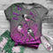 Camiseta Suelta Gris con Estampado de Flores y Pájaros