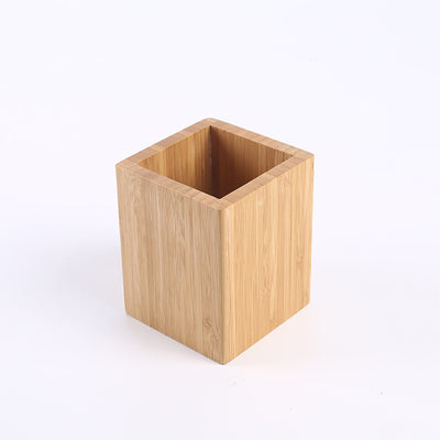 Organizador Cuadrado de Bambú para Escritorio - Porta Pinceles, Lápices y Accesorios - Image 8