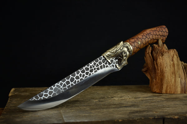 Cuchillo de Hueso Chilong con Acabado Latón Agrietado