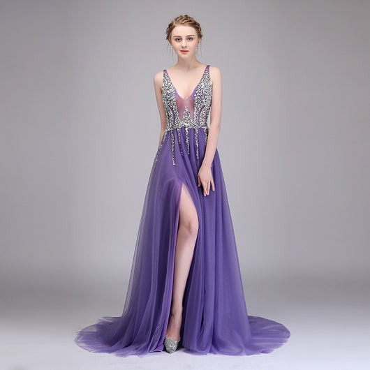 Vestido de Noche Elegante Escote en V con Cola Larga - Image 9