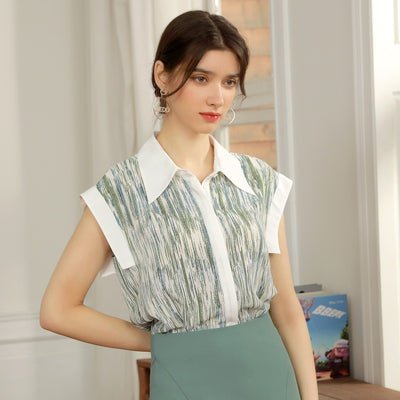 Blusa Chifón Estampado Gotas de Lluvia sin Mangas - Image 3