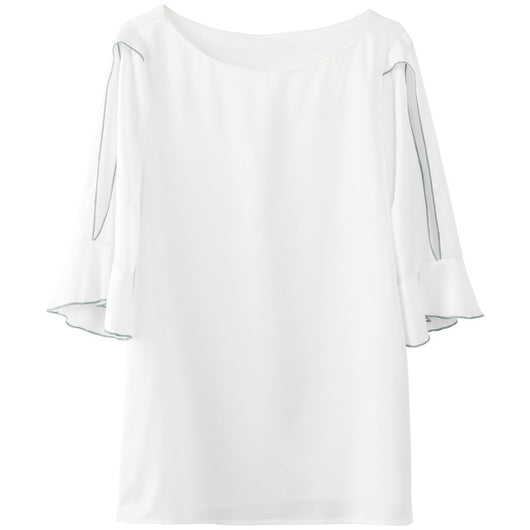Blusa de Gasa Manga Corta Cuello Redondo - Image 8