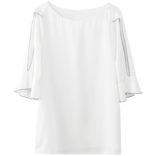 Blusa de Gasa Manga Corta Cuello Redondo
