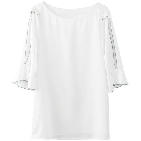 Blusa de Gasa Manga Corta Cuello Redondo