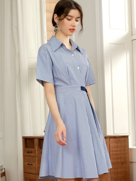 Vestido Camisero a Rayas con Cintura Marcada - Image 8