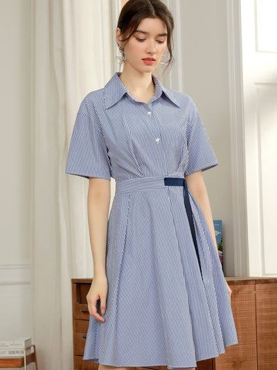 Vestido Camisero a Rayas con Cintura Marcada - Image 9