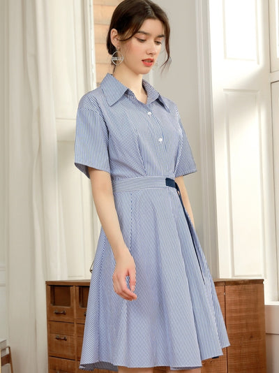 Vestido Camisero a Rayas con Cintura Marcada - Image 4