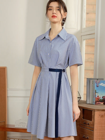Vestido Camisero a Rayas con Cintura Marcada - Image 5