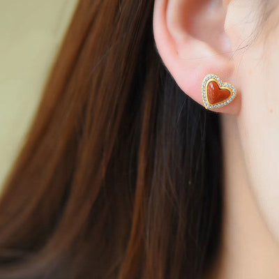 Aretes de Ágata Roja Natural Love en Plata Esterlina S925 - Image 8