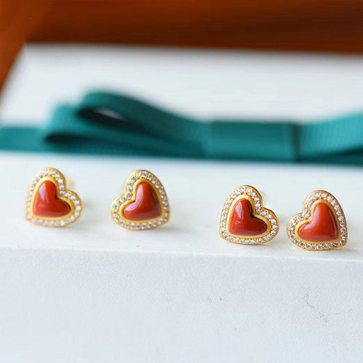 Aretes de Ágata Roja Natural Love en Plata Esterlina S925 - Image 7