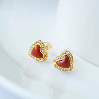 Aretes de Ágata Roja Natural Love en Plata Esterlina S925 - Image 2