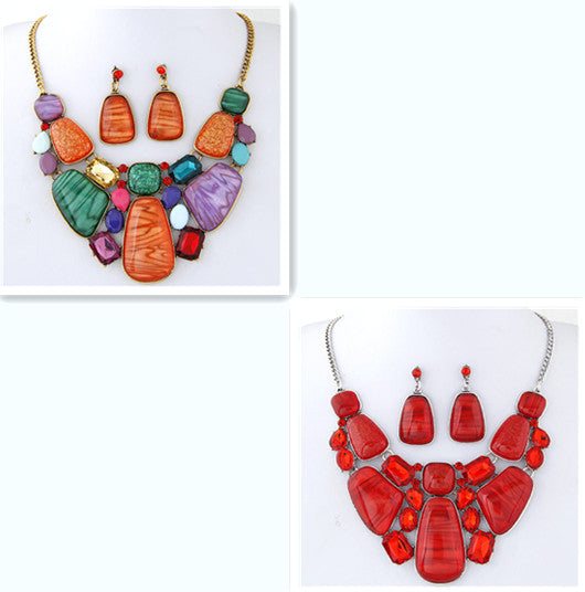 Conjunto de Collar y Aretes de Gemas Geométricas Vintage Estilo Clavícula - Image 7