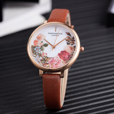 Reloj de Pulsera para Mujer Cuero PU Diseño Retro Floral Esfera Grande Cuarzo