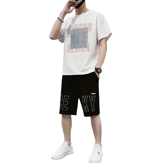 Conjunto Deportivo de Verano para Hombre - Camiseta Cuello Redondo + Pantalón Capri