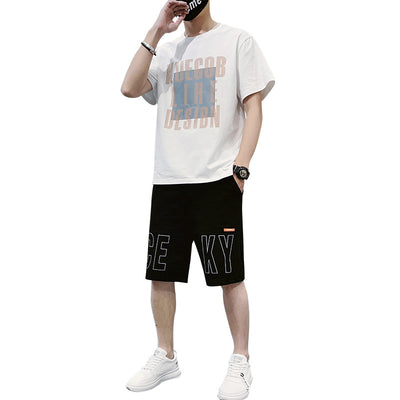 Conjunto Deportivo de Verano para Hombre - Camiseta Cuello Redondo + Pantalón Capri