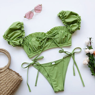 Bikini Asimétrico con Manga Abullonada y Tirantes Ajustables - Image 18