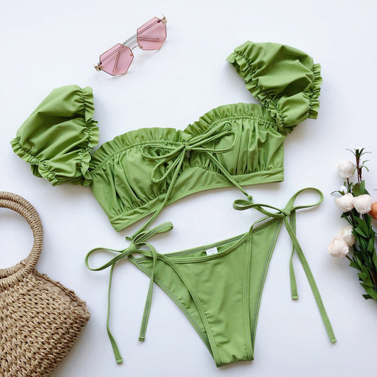 Bikini Asimétrico con Manga Abullonada y Tirantes Ajustables - Image 18