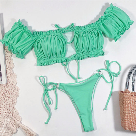 Bikini Asimétrico con Manga Abullonada y Tirantes Ajustables - Image 20