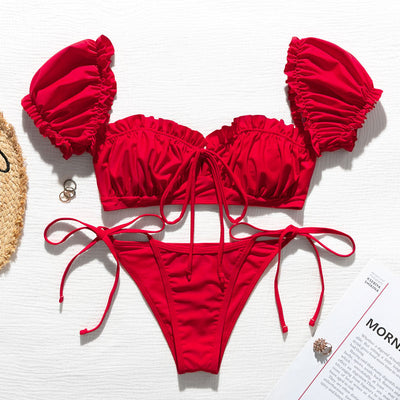 Bikini Asimétrico con Manga Abullonada y Tirantes Ajustables - Image 23