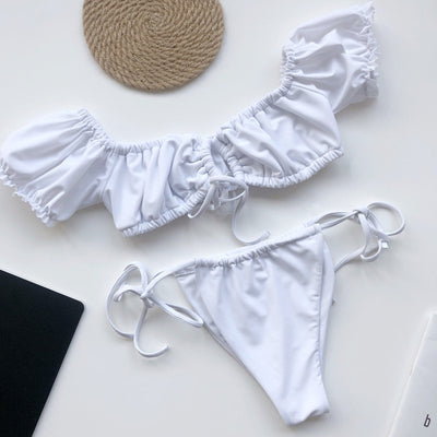 Bikini Asimétrico con Manga Abullonada y Tirantes Ajustables
