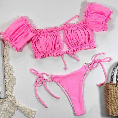 Bikini Asimétrico con Manga Abullonada y Tirantes Ajustables - Image 6