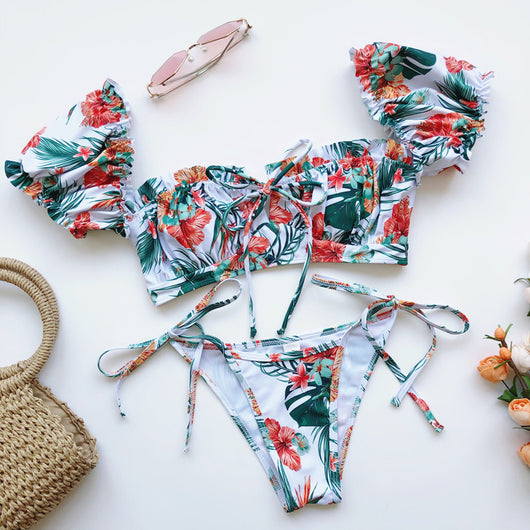 Bikini Asimétrico con Manga Abullonada y Tirantes Ajustables - Image 10