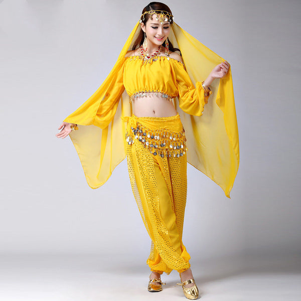 Traje de Danza del Vientre y Danzas Tradicionales con Pantalón Largo - Vestuario de Festivales