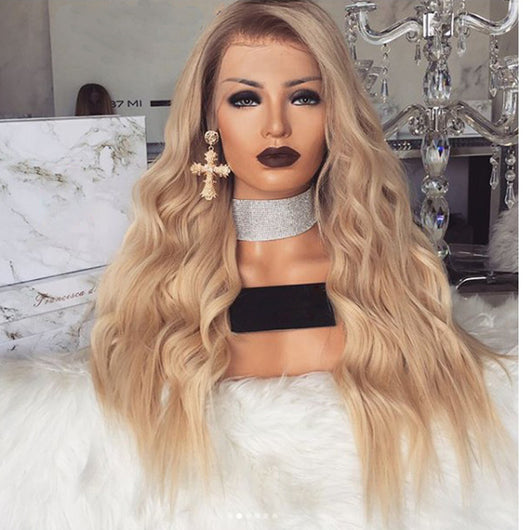 Peluca Ondulada Degradada Dorada para Mujer - Estilo Europeo Largo Medio - Image 2