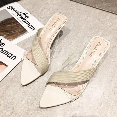 Sandalias Stiletto Transparentes con Punta Afilada y Detalles de Tejido - Image 10