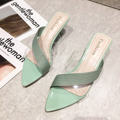 Sandalias Stiletto Transparentes con Punta Afilada y Detalles de Tejido - Image 9