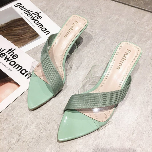 Sandalias Stiletto Transparentes con Punta Afilada y Detalles de Tejido - Image 2