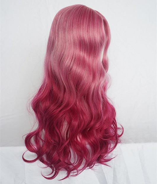 Peluca Larga Roja con Ondas Voluminosas y Flequillo - Image 5