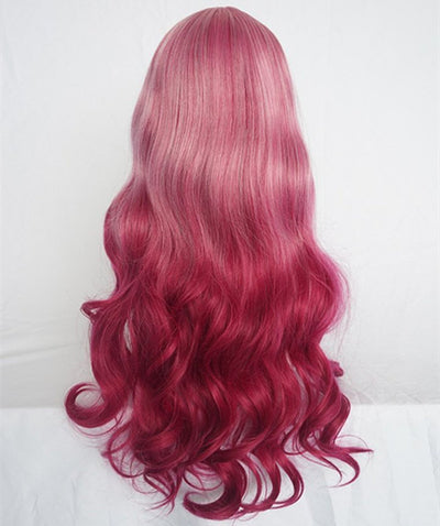 Peluca Larga Roja con Ondas Voluminosas y Flequillo - Image 3