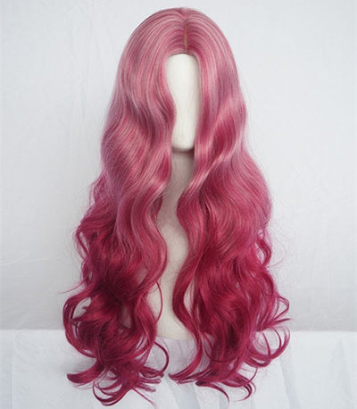 Peluca Larga Roja con Ondas Voluminosas y Flequillo