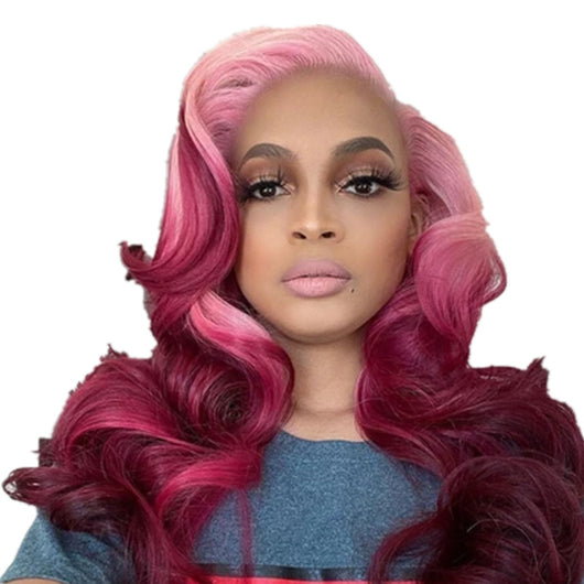 Cabello Rizado Largo con Degradado Púrpura Rojo - Decoloración y Teñido Europeo - Image 2