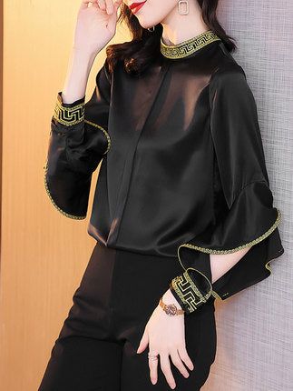 Blusa de Satén con Volantes y Contraste de Colores - Diseño Elegante - Image 9