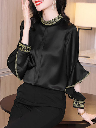 Blusa de Satén con Volantes y Contraste de Colores - Diseño Elegante