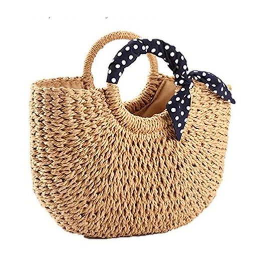 Bolsa Tejida Retro para Mujer - Bolso de Rafia Artesanal para Playa y Viajes