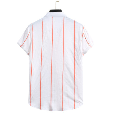 Camisa Slim a Rayas con Cuello de Solapa y Manga Corta - Image 7
