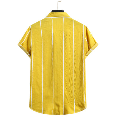 Camisa Slim a Rayas con Cuello de Solapa y Manga Corta - Image 11