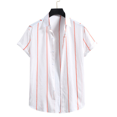 Camisa Slim a Rayas con Cuello de Solapa y Manga Corta - Image 8
