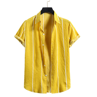 Camisa Slim a Rayas con Cuello de Solapa y Manga Corta - Image 2