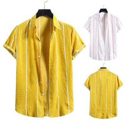 Camisa Slim a Rayas con Cuello de Solapa y Manga Corta