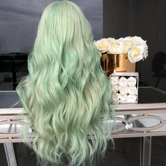 Peluca Rizada Verde Largo Medio Estilo Europeo Americano para Mujer - Image 2