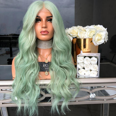 Peluca Rizada Verde Largo Medio Estilo Europeo Americano para Mujer - Image 5
