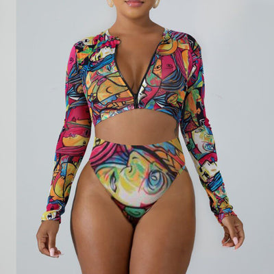 Traje de Baño Deportivo para Mujer con Manga Larga y Estampado Mariposa - Image 5