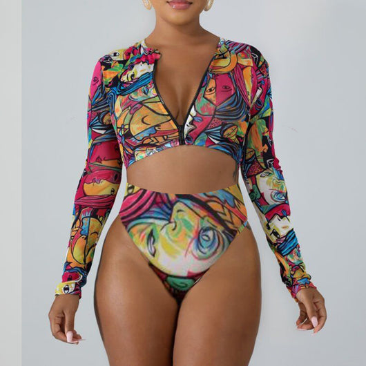 Traje de Baño Deportivo para Mujer con Manga Larga y Estampado Mariposa - Image 5